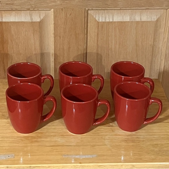 Set of 6 Red Corelle Coordinates Stoneware Coffee Mugs - Picture 2 of 7